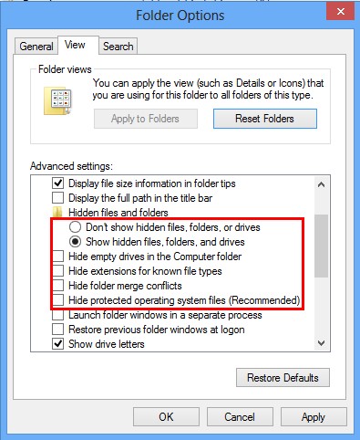 View Tab in Folder Options Window