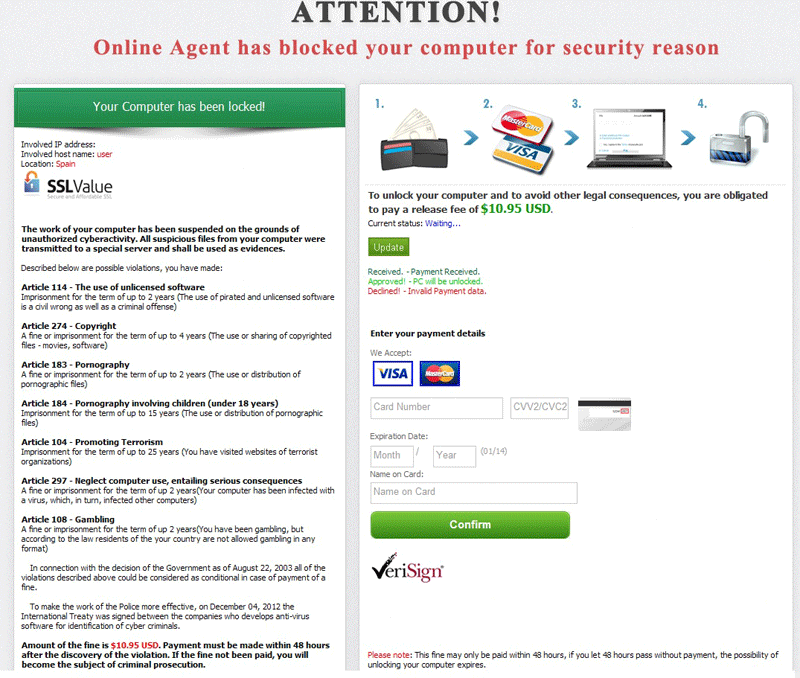 Attention! Online Agent has blocked your computer for security reason