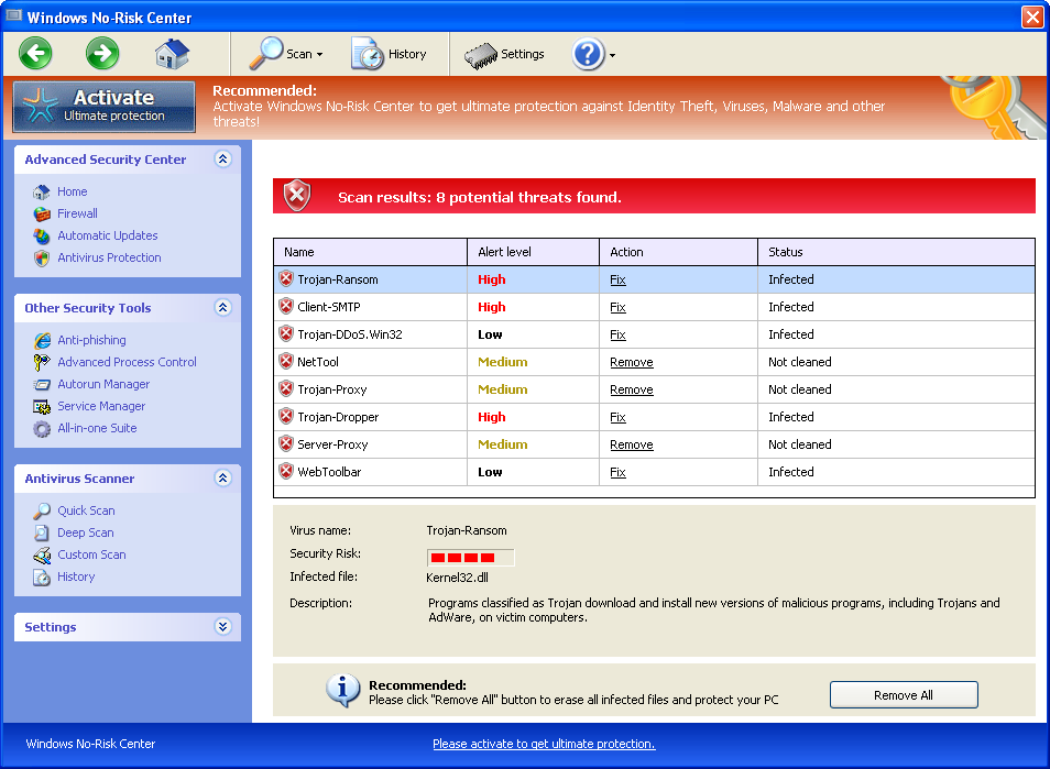 Windows No-Risk Center Virus