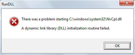 błąd podczas ładowania systemu Windows32 nvmctray.dll