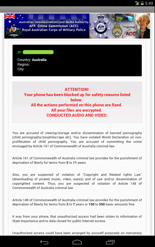 AFP Crime Commission Virus on Android Phone