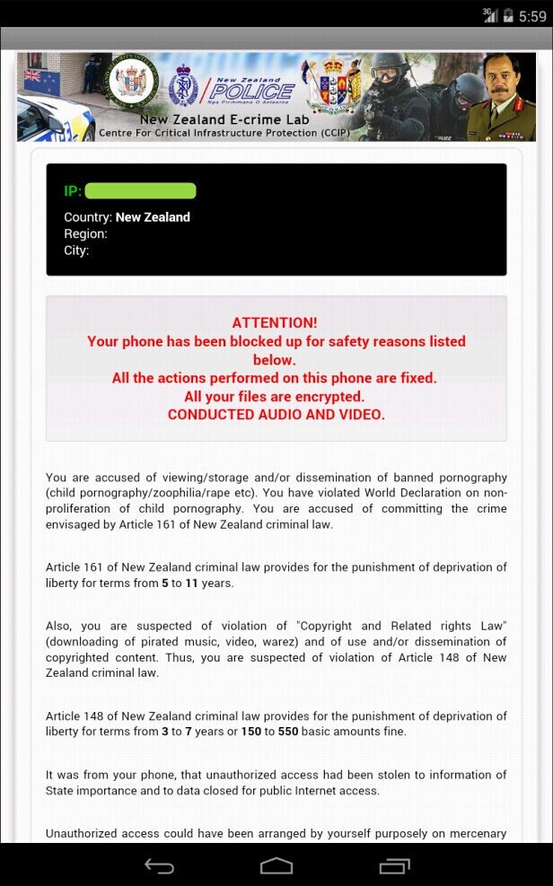 New Zealand E-crime Lab virus on android