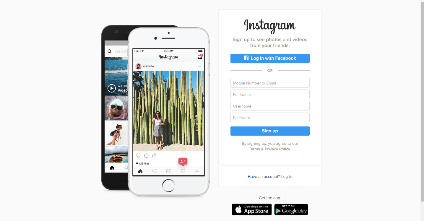 instagram sign up in facebook