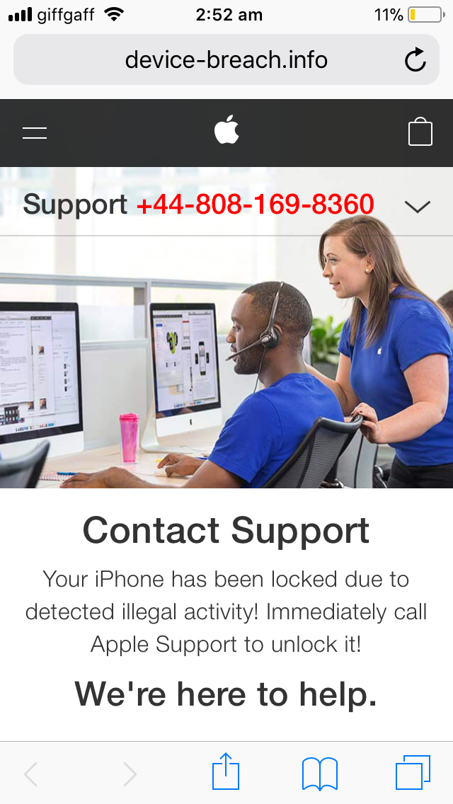 phone call saying apple security breach