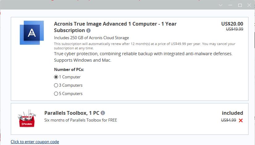 acronis true image upgrade coupon