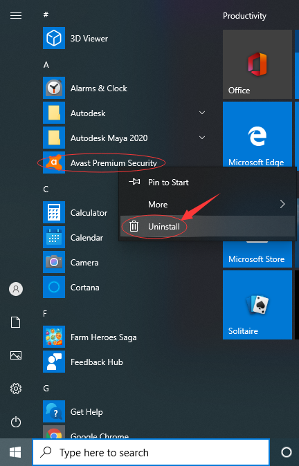 uninstall avast