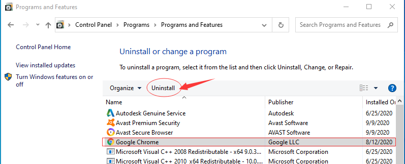 uninstall google chrome windows 8